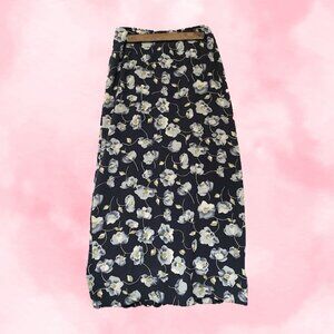 Vintage 90s Grunge Beechers Brook Blue Floral Midi Skirt with a slit